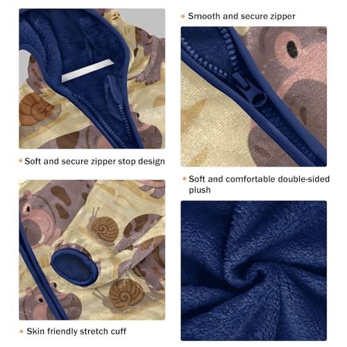 Hippo and Snail Pattern Print Toddler Fleece Jacket Girl Boys Hooded Fleece Jacket Coat Warm Outwear Zip-up 3-10T3