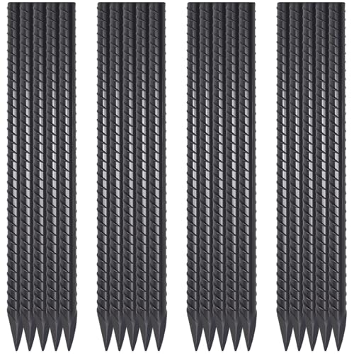 16 Inch Rebar Stakes 20 Pack 1/2 Inch Diameter Heavy Duty Steel Ground Stakes with Chisel Point End Straight Metal Stakes for Ground Concrete Form Landscape Timber and Fence Black