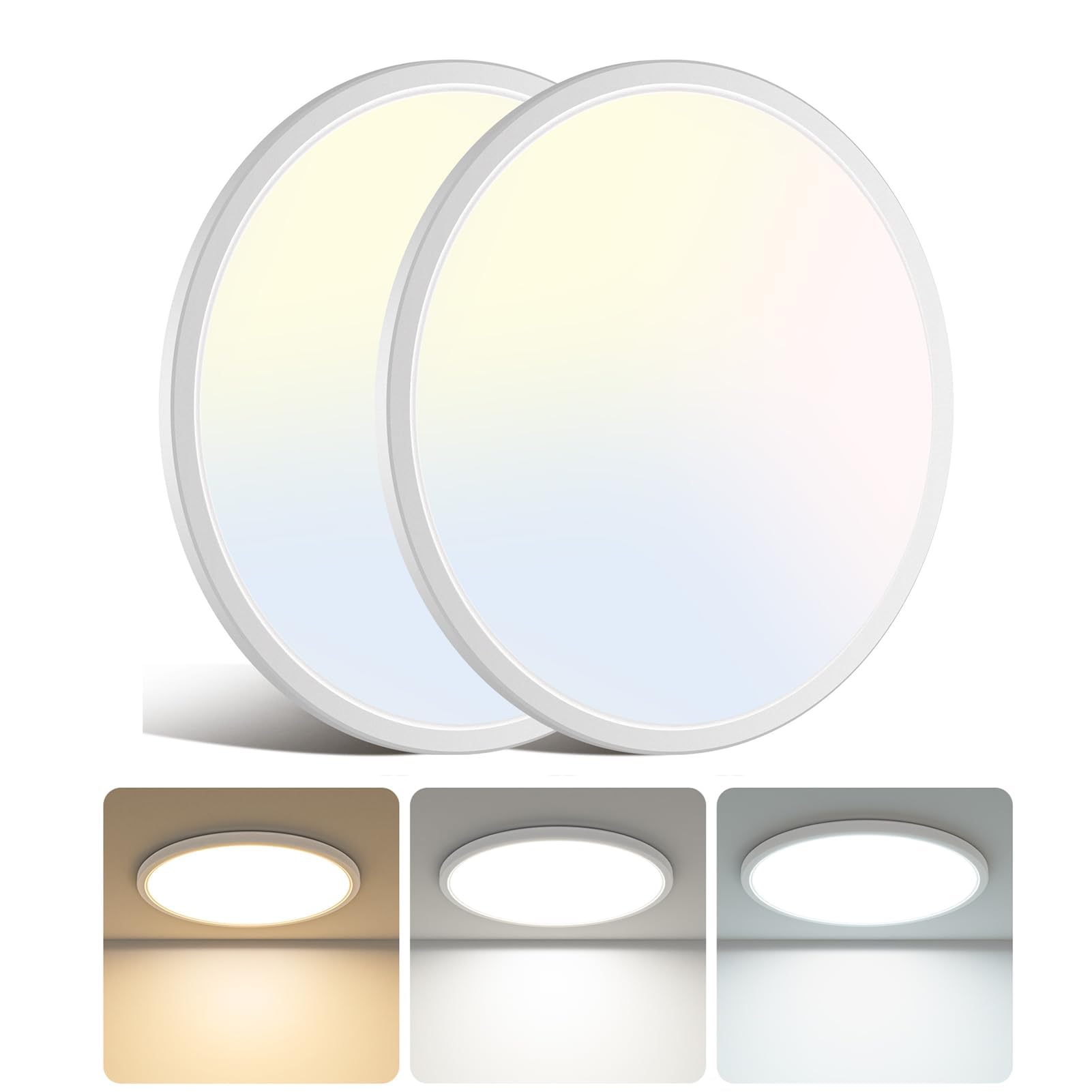libtit 2 piezas Plafones Para Techo led 24W, 32CM Lampara Techo Cocina 2400LM, (3000K 4500K 6000K) Lampara led Techo Redonda, Plafón LED Techo Moderna Para Salón Baño Pasillo