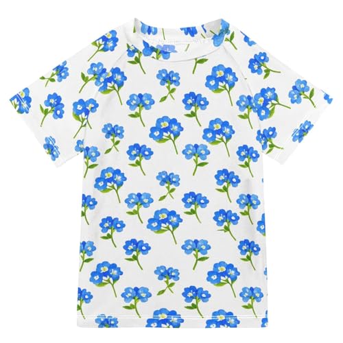 ALAZA Kids Rash Guard Girls Toddler Swim Shirts Short Sleeve Forget-me-not Flowers UPF 50+ 3T