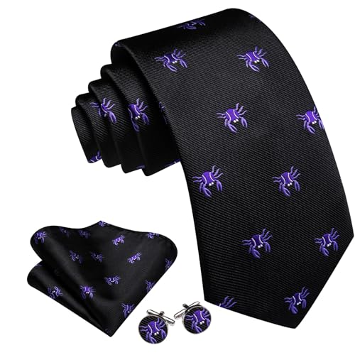 Image of Barry.Wang Man Tie Sets Skull Animal 63 inch Extra Long Necktie Silk Woven Handkerchief Cufflinks Festival Party Gift