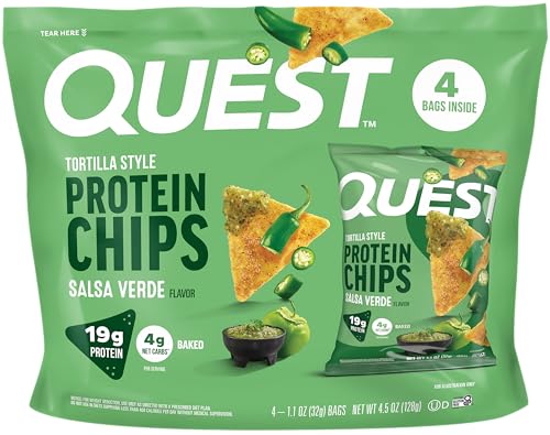 Image of Quest Nutrition Tortilla Style Protein Chips, Salsa Verde, 19g of Protein, 4g Net Carbs, Gluten Free, 1.1 Ounce, 4 count