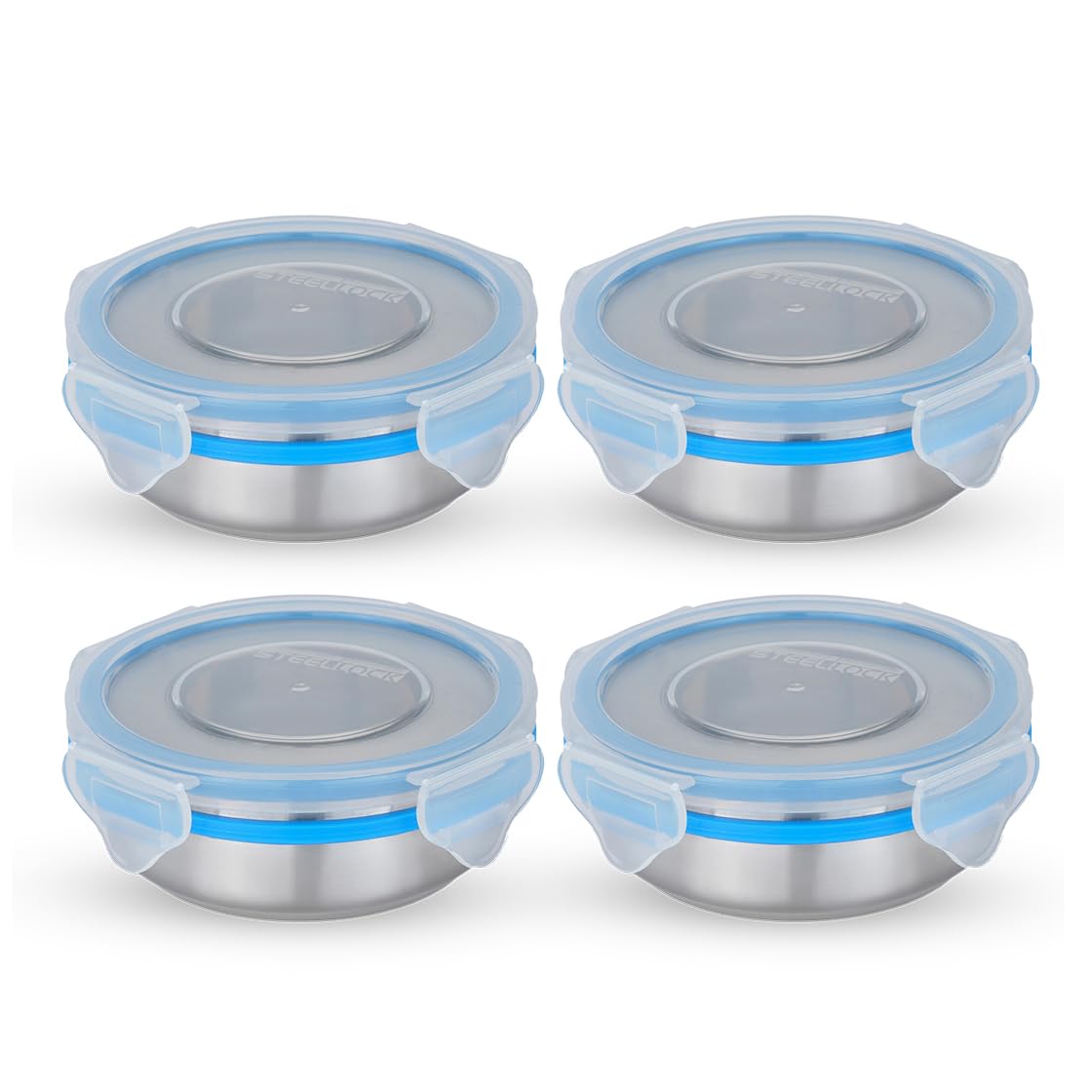 STEELLOCK Stainless Steel Airtight Container with Lid | Leakproof, BPA-Free | Multipurpose Food Storage Containers/Tiffin/Dabba for Office, School & Kitchen | SL-1200-set of 4, 150ml each, Blue