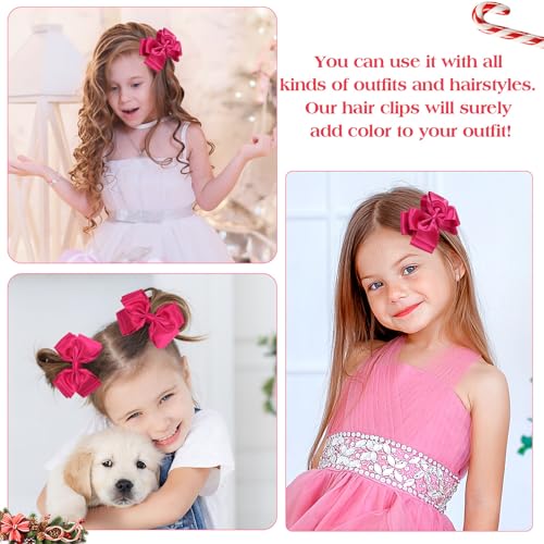 CN 4.5 Inch Hot Pink Glitter Hair Bows for Girls Alligator Clips Sparkly Satin Hair Accessories for Kids Toddler Women on Birthday Wedding Christmas and Party