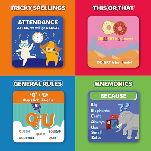 Image of Skillmatics Spelling Tricks Flash Cards for Kids - 60 Cards with 4 Categories, Spelling Strategies for Writing Practice & Test Prep, Screen-Free Language Learning Aids, Educational Gift for Ages 6-12