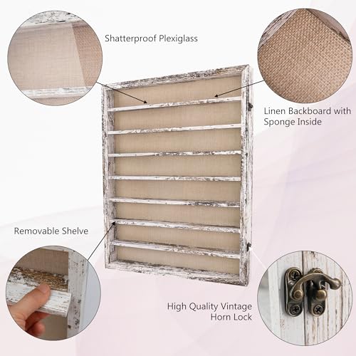 Image of 18*24 Large Shadow Box Frame with Removable Shelves,White Shadow Boxes Display Cases for Small collectables,Deep Memory Box Display Case Trinket Shelf for Collection,Coins,Miniatures Figures