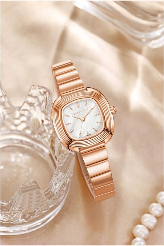 Image of Giordano Analog Quartz Watch for Women with SquareTextured Dial, Cushion Layered Bezel Design and Stainless Steel Strap