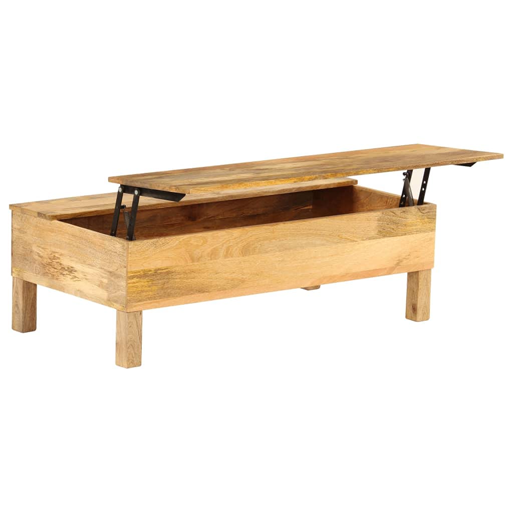 Table basse bois massif mangue à plateau réglable et coffre de rangement