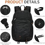 Small Hiking Backpack Travel Lightweight Hiking Packable Daypack Water-Resistant Foldable Backpacks 15L for Travel Women Men Camping (Black) - Image 5