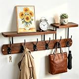 Qivra Porte Manteau Mural, 59 * 18cm Porte Manteau Mural 6 Crochets avec Etagere en Bois, Portemanteau Mural V