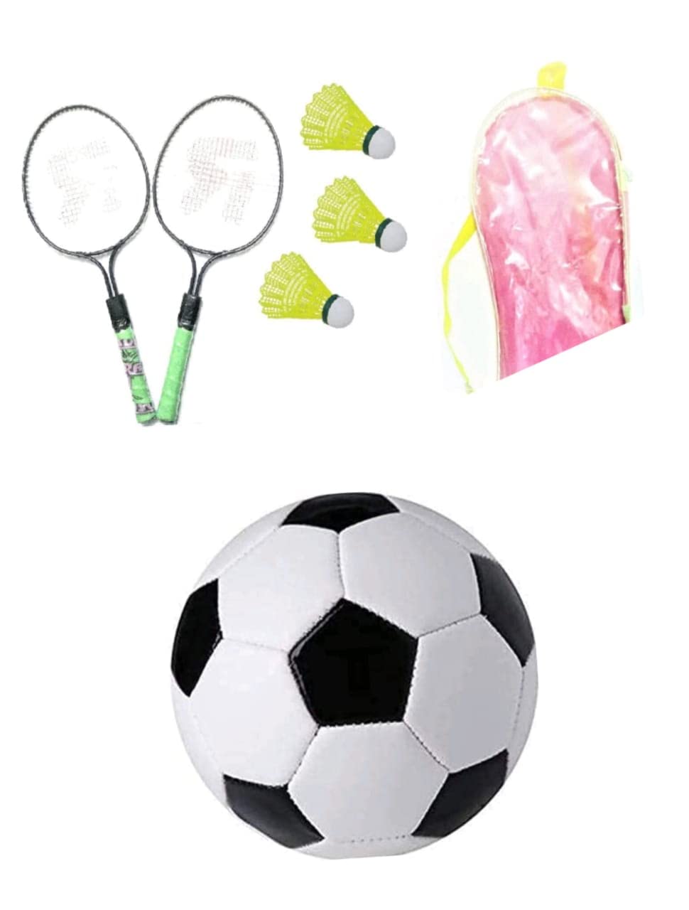 P R Kid's Steel Badminton Rackets and Three Shuttles with Professional Size-05 Black & White Football Combo-picture-11