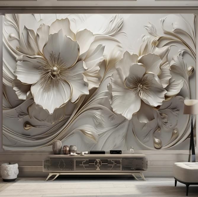 Papier peint relief 3D fleurs grand format pour masquer imperfections mur - 3