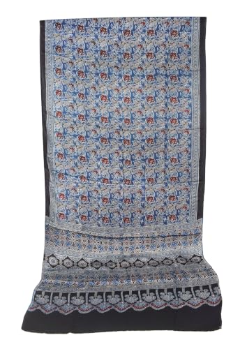Image of Ethnics of Kutch Womenss Ajrakh Modal Silk Natural Dye Hand Block Print Saree with Blouse Piece - 5.5 Mtr Length