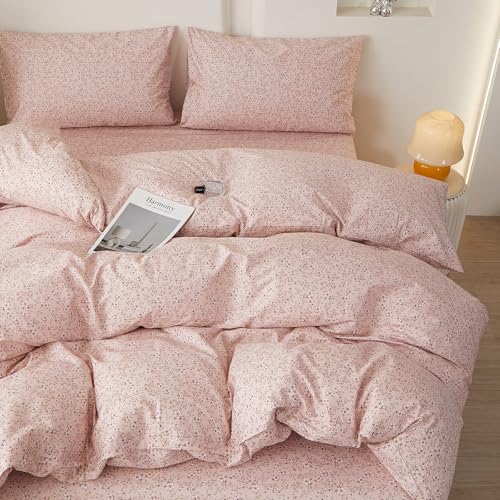 Image of LifeTB Pink Floral Comforter Set Aesthetic Cottagecore Flowers Bedding Set | Vintage Floral Botanical Bedding Full Size Comforter with 2 Pillowcases Soft Lightweight Comforter for All Season