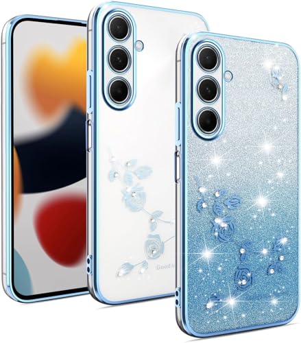 PONRFEKT Bling Glitter Phone Case for Samsung Galaxy Grand Prime 2016,Slim Transparent Shockproof Cover with Sparkly Diamonds,Electroplated Frame,Cute Protective Case for Women and Girls-Blue