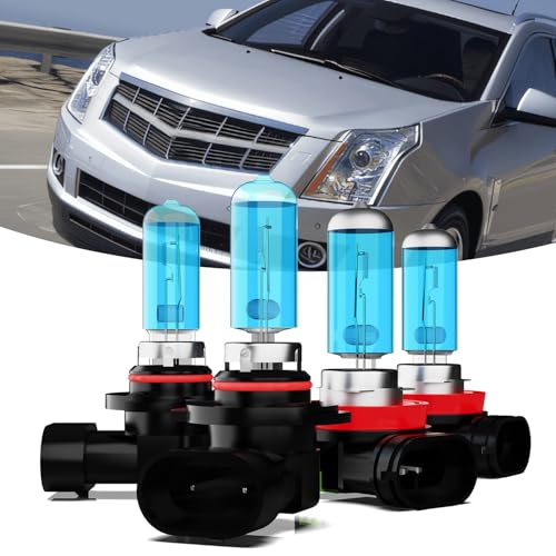 TTDBDAN Headlights Fit For 2010-2016 Cadillac SRX Halogen Headlight Bulbs,9005/HB3/H10 High Beam & H11/H8/H9 Low Beam Headlight Bulbs For SRX,Plug And Play,Pack of 4