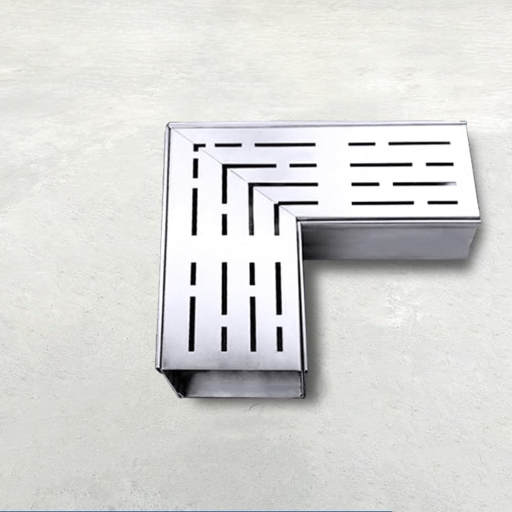 Outdoor Stainless Floor Channel Drain, 304 Steel Terrace Drainage Trench Kit, Shower Small Grate Shelf(9.8X2.8X2IN)