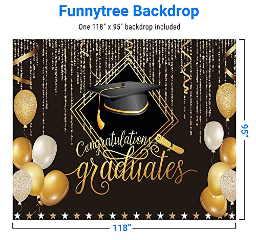 Funnytree 10X8Ft Soft Fabric 2023 Class Graduation Photography Backdrop Black And Gold Bachelor Cap Balloon Grad Congrats Party Banner Supplies Background For Picture Prop Photobooth Decoration #TOP1