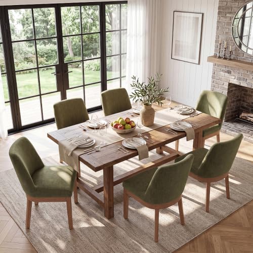 Image of Green Chenille Dining Chairs Set of 6, Soft Upholstered Dining Room Chairs