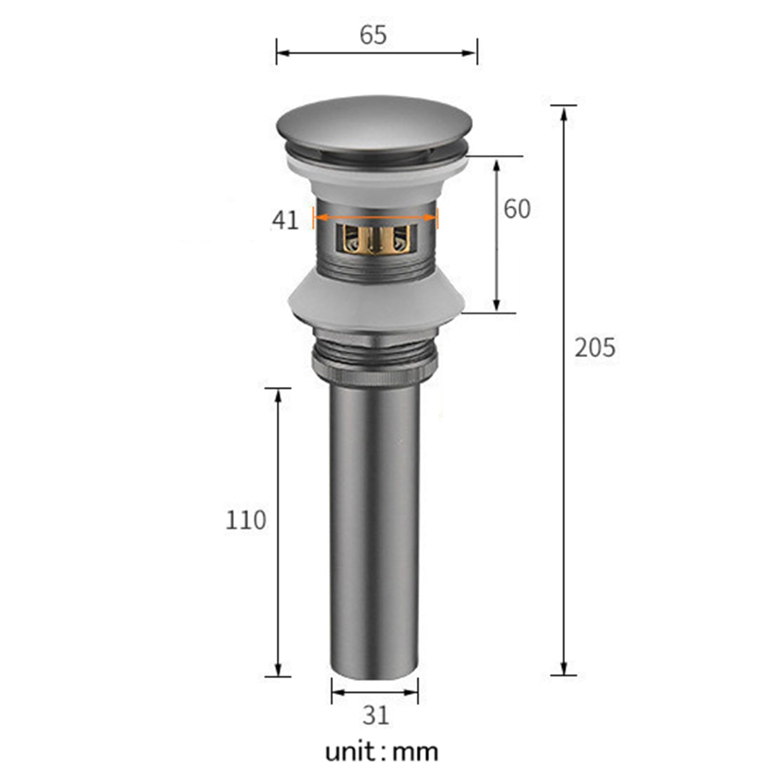 Valvula Lavabo Sin Rebosadero VáLvula Para Lavabo Clic Clac VáLvula DesagüE Lavabo Empujar Y Abrir Para Drenar Todo De Cobre,gris Pistola,No Poroso