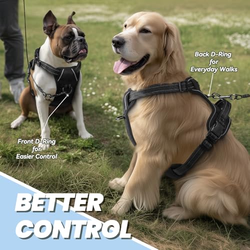 VIVAGLORY Easefit Hundegeschirr, Zugstopp Hundegeschirr Geschirr Hund Mit Griff, Anti Zieh Geschirr Für Hunde Training & Spazieren, Gepolstert & No-Pull Ausbruchsicher für Hunde, M, Schwarz