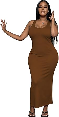 Mrskoala Women Sleeveless Bodycon Maxi Dress Sexy Slim Fit Tank Long Dresses