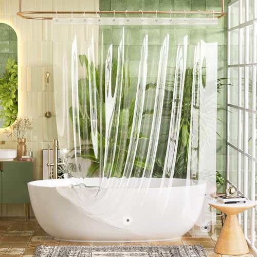Image of Bathway Shower Curtain Liner, Clear Shower Curtain Liner 72x 80 PEVA Waterproof Shower Curtain Liner Plastic with 3 Magnets and 12 Rustproof Metal Grommets, Lightweight Long Shower Liner for Bathroom