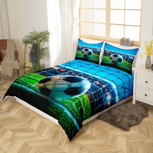 Image of Feelyou Football Shower Curtain for Stalls Bathtubs Sports Theme Bathroom Shower Curtain Set Soccer Ball Bath Curtain Room Decor Competitive Games Waterproof Bathroom Curtains 72x84 Inch