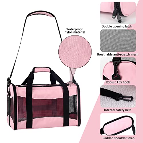 Image of Cat Carrying Case - Pet Carrier Airline Approved, Protable and Breathable Pet Travel Carrier Removable Fleece Pad, Collapsible Cat Carrier Dog Carrier for Medium Cats Small Cats Dogs (Small, Pink)