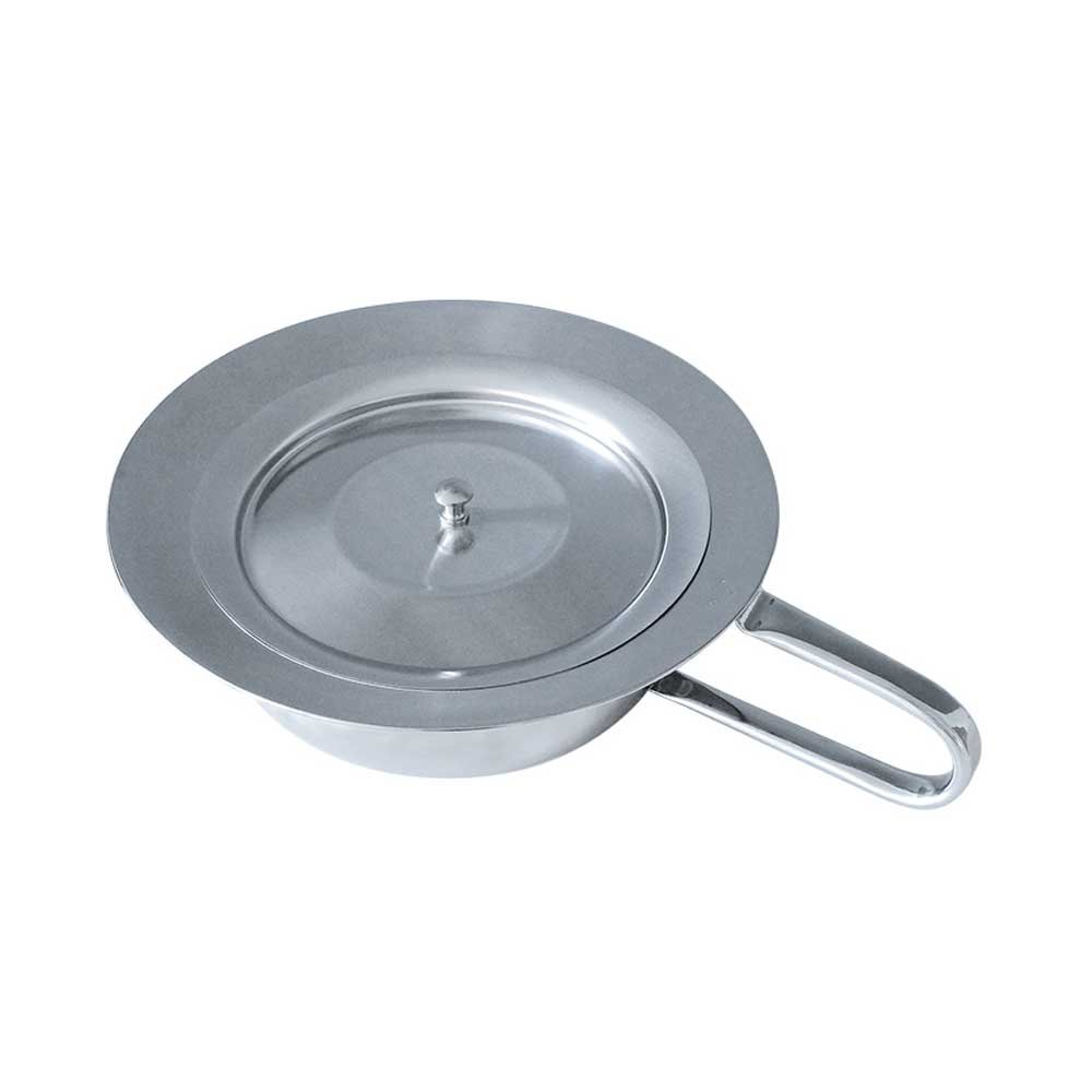 1x Stechbecken Bettpfanne Schieber Hohlgriff, bauchig, Edelstahl, 310 mm, Deckel