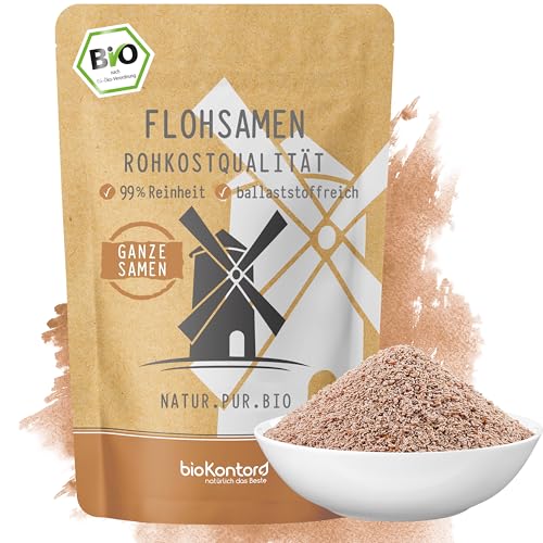 bioKontor Bio Flohsamen ganz 1000g indische Flohsamen 99% Reinheit Psyllium Samen ballaststoffreich Rohkostqualität für Smoothies Backen & Rezepte naturbelassen deutsche Handabfüllung