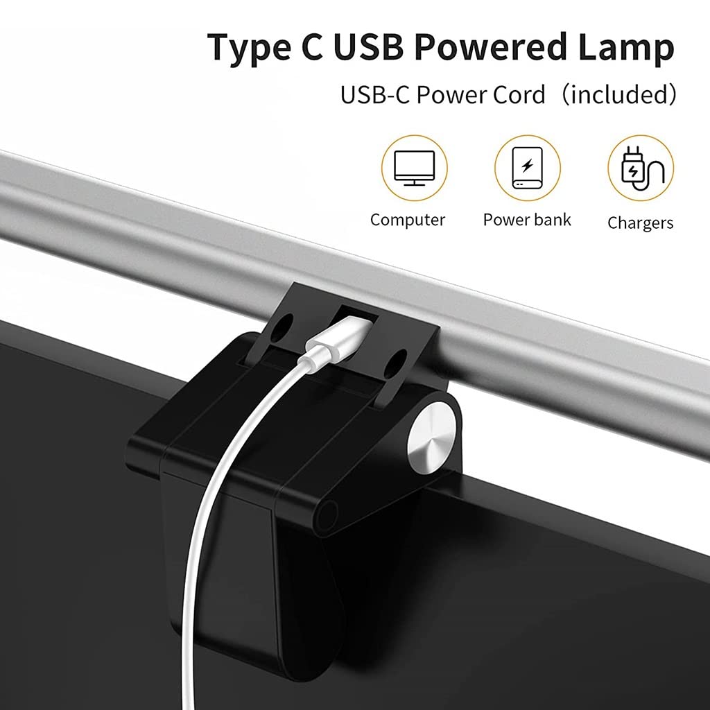 Lámpara de Monitor de Computadora con Cámara 1080P HD Cámara Web, Lámpara de Trabajo LED de Lectura Electrónica, Sensor Tactil, Sin Deslumbramiento Luz de Monitor Alimentada por USB