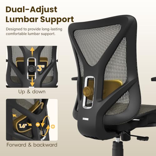 Image of Ergonomic Office Chair, Mesh Computer Desk Chairs with BIFMA X5.1 Certified, Adjustable Lumbar Support, 3D Arm, Tilt Back, Wide Seat, Comfy Swivel Work Task Chair for Company and Home (Apricot Mist)