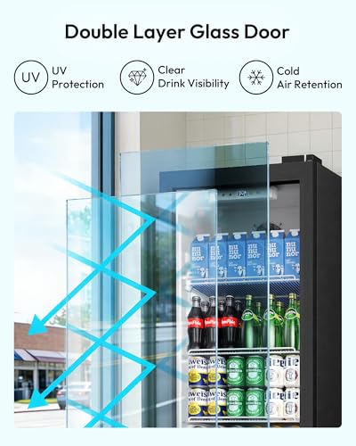 Image of EUHOMY 9 Cu.Ft Commercial Beverage Refrigerator with Glass Door, Display Refrigerator LED Light & Adjustable Shelves, Commercial Refrigerator with Lock, Display Fridge for Bar, Office, Restaurant