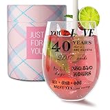 Lupow Regalos de 40 cumpleaños para mujeres, copas de cumpleaños, regalos de copa de vino para mujeres, divertida idea de cumpleaños para mujeres de 40 años, esposa, mamá, amiga, 18 onzas