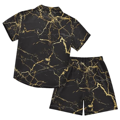 Image of Sunflower Floral Yellow Black Short Sleeve Hawaiian Button Down Shirts and Short Sets for Boys Toddler Summer Outfits