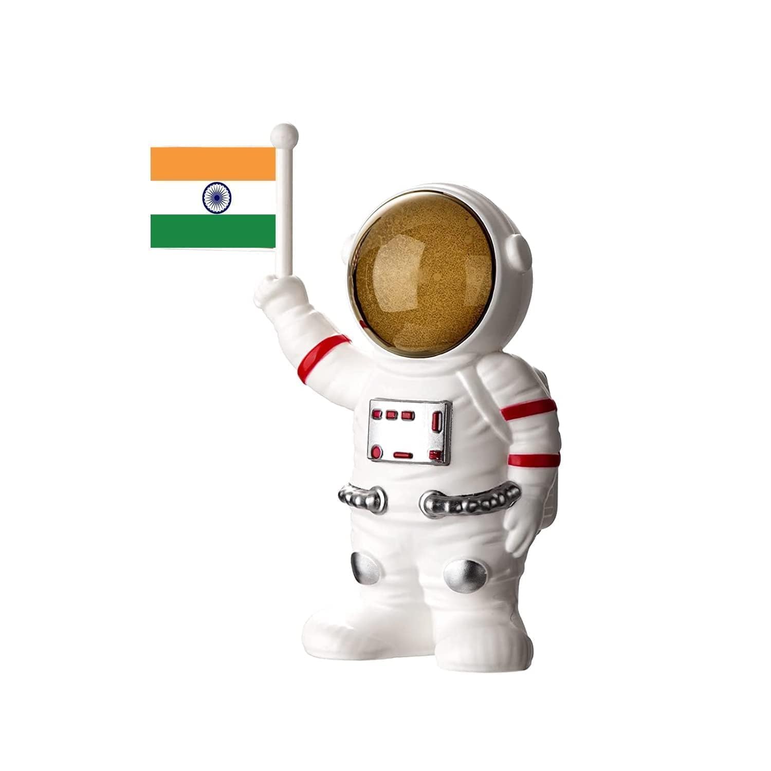 Solar Astronaut Statue with India Flag for Car Dashboard Home Office Desk Bookshelf Study Table Decor and Gift Item in White and Golden Finish Pack of 1 Ideal for Displaying Patriotism-image-6
