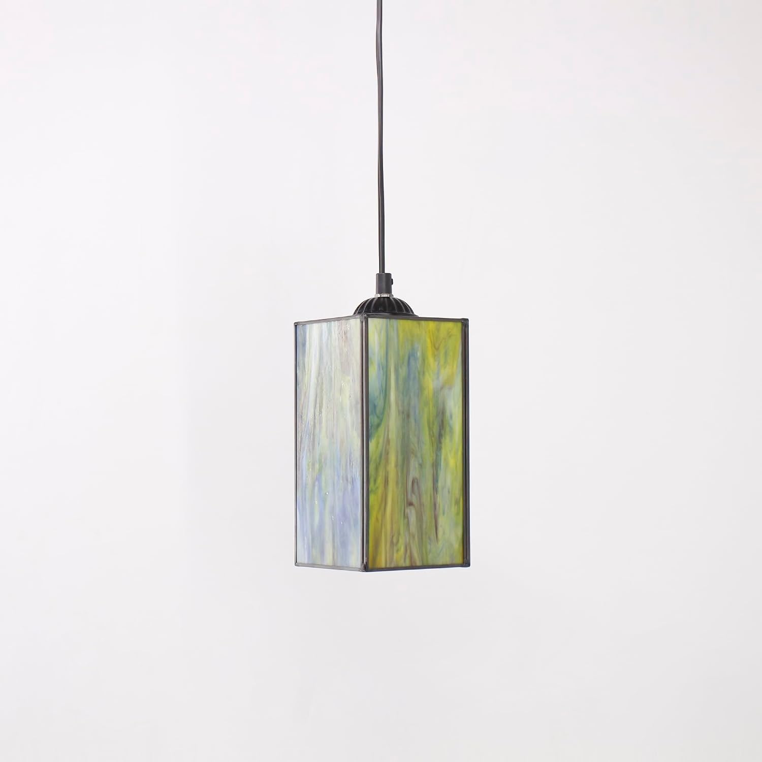 Tiffany Pendant Light Small Stained Glass Hanging Lamp Plug in Adjustable Wide 4 Inch for Dinning Room, Bedroom,Hallway (Yellow Green)