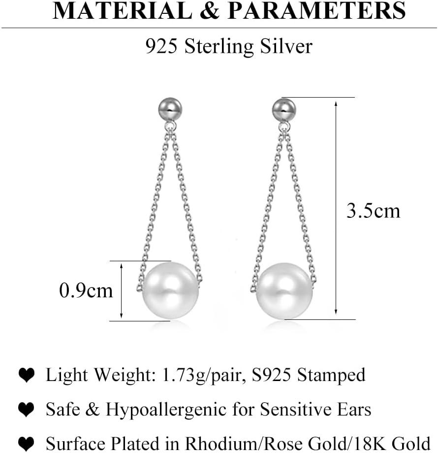SLUYNZ 925 Sterling Silver Pearl Dangle Earrings Chain for Women Pearl Dangling Earrings Wedding Bridal Earrings - Image 7