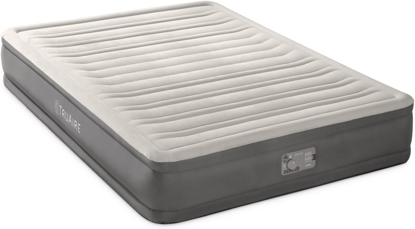Intex 64027E 13in Full TruAire Comfort Plush Inflatable TPU Air Mattress with Built in Pump for Travel and Camping, 600lb Weight Capacity