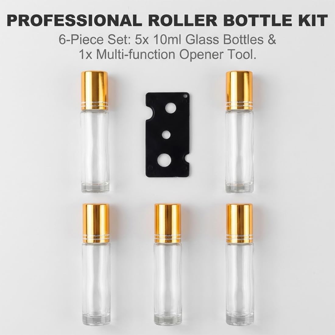 5 pezzi 10ML Roll on oli Essenziali con rollerball e 1 apribottiglie, Rotolo di Vetro Vuoto, Bottiglie Vuote, Oli Essenziali Roll on, per Oli Essenziali,Oli Profumi,Cosmetici,Massaggi
