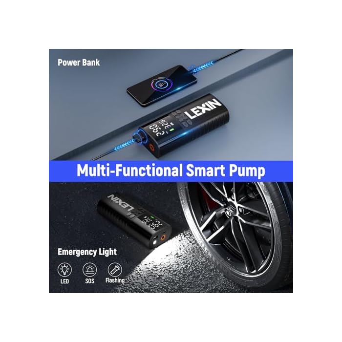 LEXIN Portable Tyre Inflator, Cordless Air Pump for Car, Bike, Motorcycle, Tire, Ball - Image 7