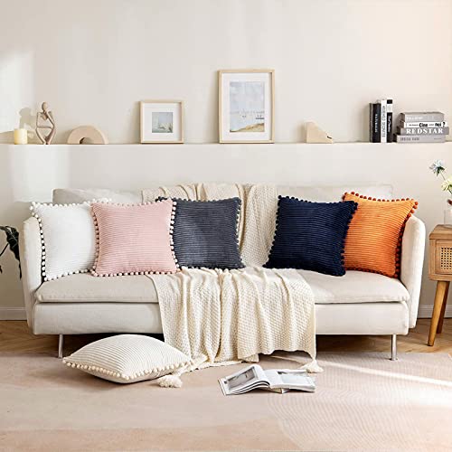Anroduo Pack Of 2 Throw Pillow Covers With Pom-Poms Corduroy Cushion Case 12X20 Cute And Soft Boho Throw Pillow Covers Decorative Pillows Covers For Couch Sofa Bed And Living Room Cream #TOP4