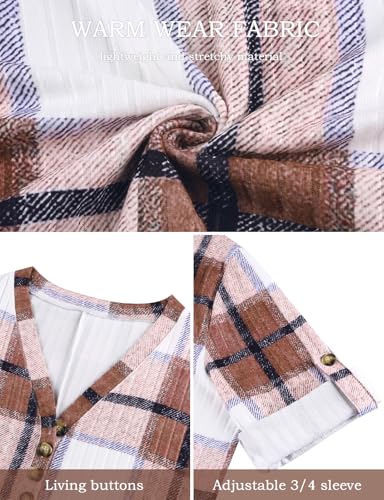 Image of Koscacy Women Plus Size V Neck 3 /4 Roll Sleeve Sweater Casual Knit Tops Solid Color Blouses