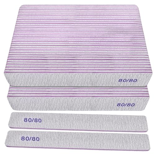 Limas de uñas de grano 80/80 gruesas y pesadas para acrílico, pack de 50 tablas de esmeril