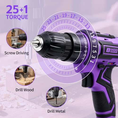 Image of Purple Cordless Drill Set,20V Drill Driver with Battery and Charger,3 /8-Inch Keyless Chuck, Variable Speed,with Drills Bits Set