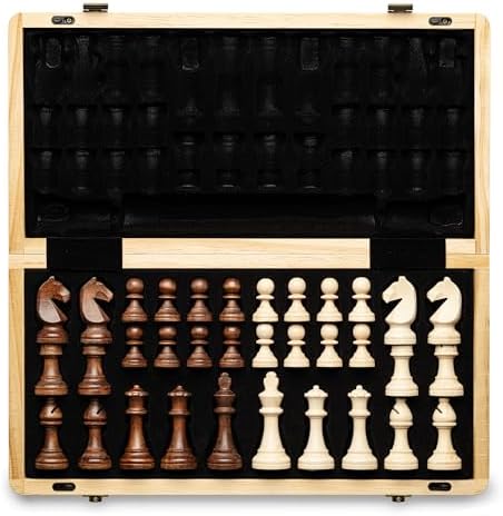 A&A 15" Magnetic Wooden Chess Set for Adults/Folding Chess Board/...