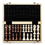 A&A Magnetisches Schach-Set aus Holz, 38,1 cm, klappbares Brett, 7,6 cm, Königshöhe Deutscher Ritter Staunton Schachfiguren/2 extra Königin/Brettspiele