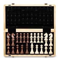 A&A 15" Magnetic Wooden Chess Set/Folding Board / 3" King Height German Knight Staunton Chess Pieces/2 Extra Queen