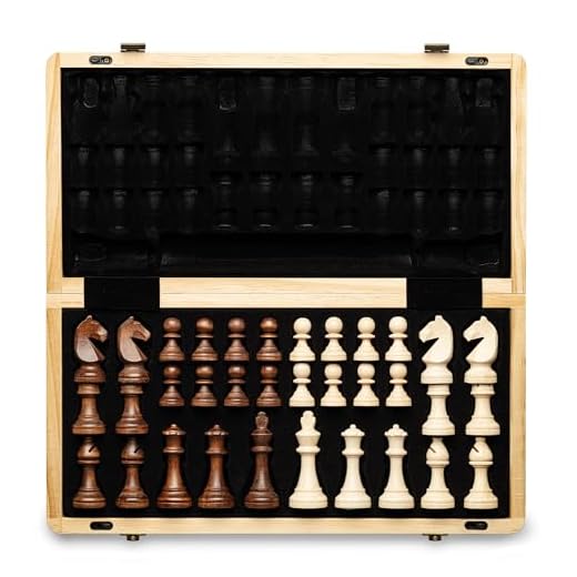 A&A Magnetisches Schach-Set aus Holz, 38,1 cm, klappbares Brett, 7,6 cm, Königshöhe Deutscher Ritter Staunton Schachfiguren/2 extra Königin/Brettspiele